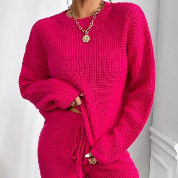 Pink Sweater & Drawstring Waist Knit Shorts - Picture 1 of 5